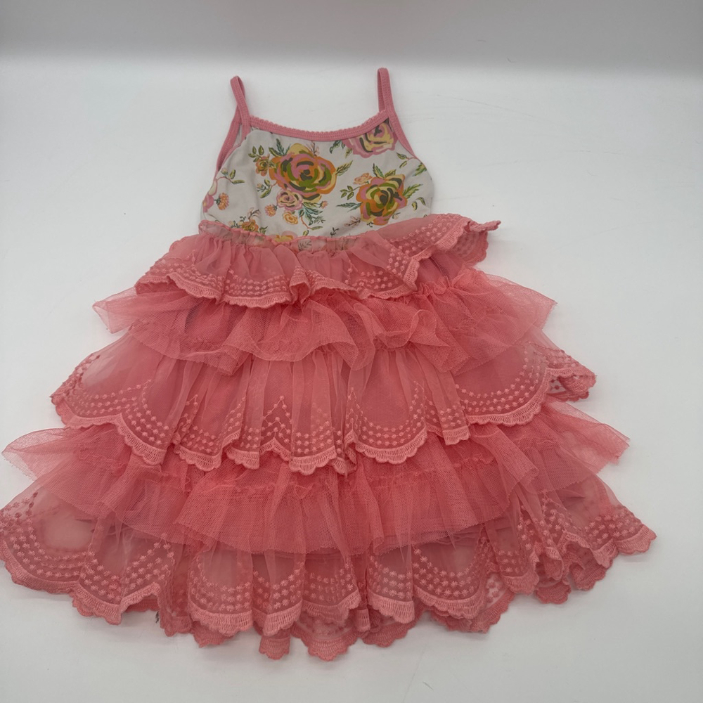 MATILDA JANE Tulle Dress Size 4 Pink White Floral Ruffle